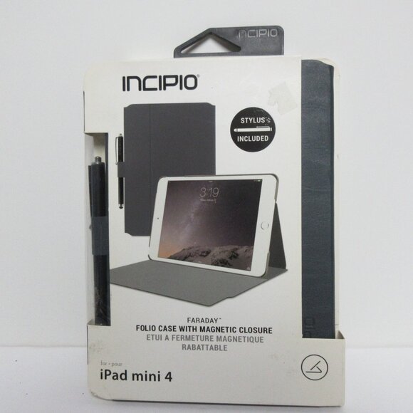 Incipio Faraday Navy Leather Case i pad mini 4 Gray Magnetic Closure W/Stylus - Picture 2 of 4